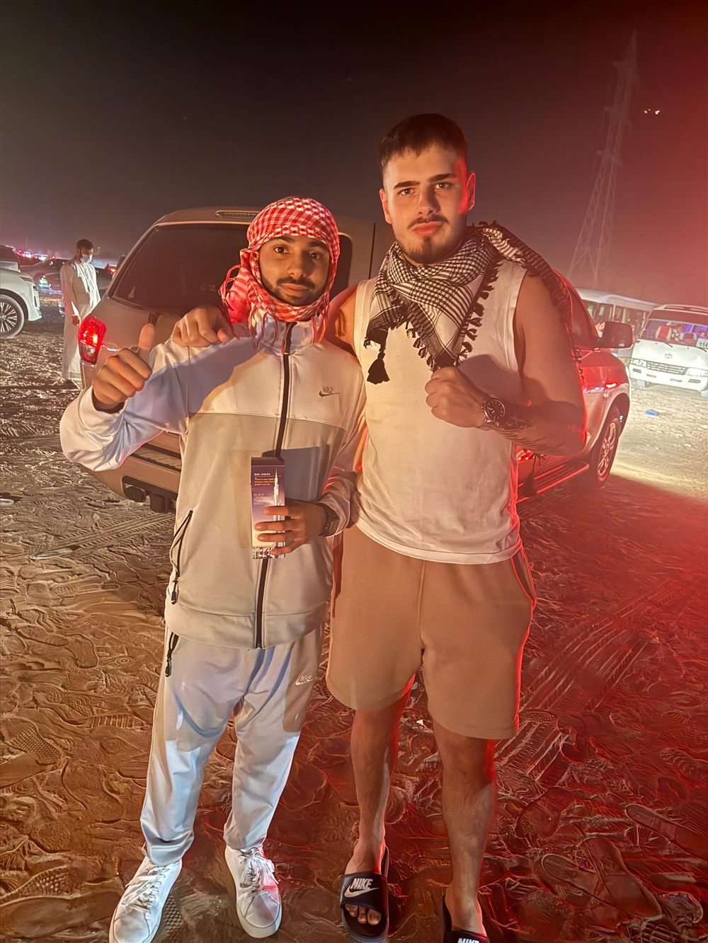 Nawid Ensaf with a podcast founder in Dubai